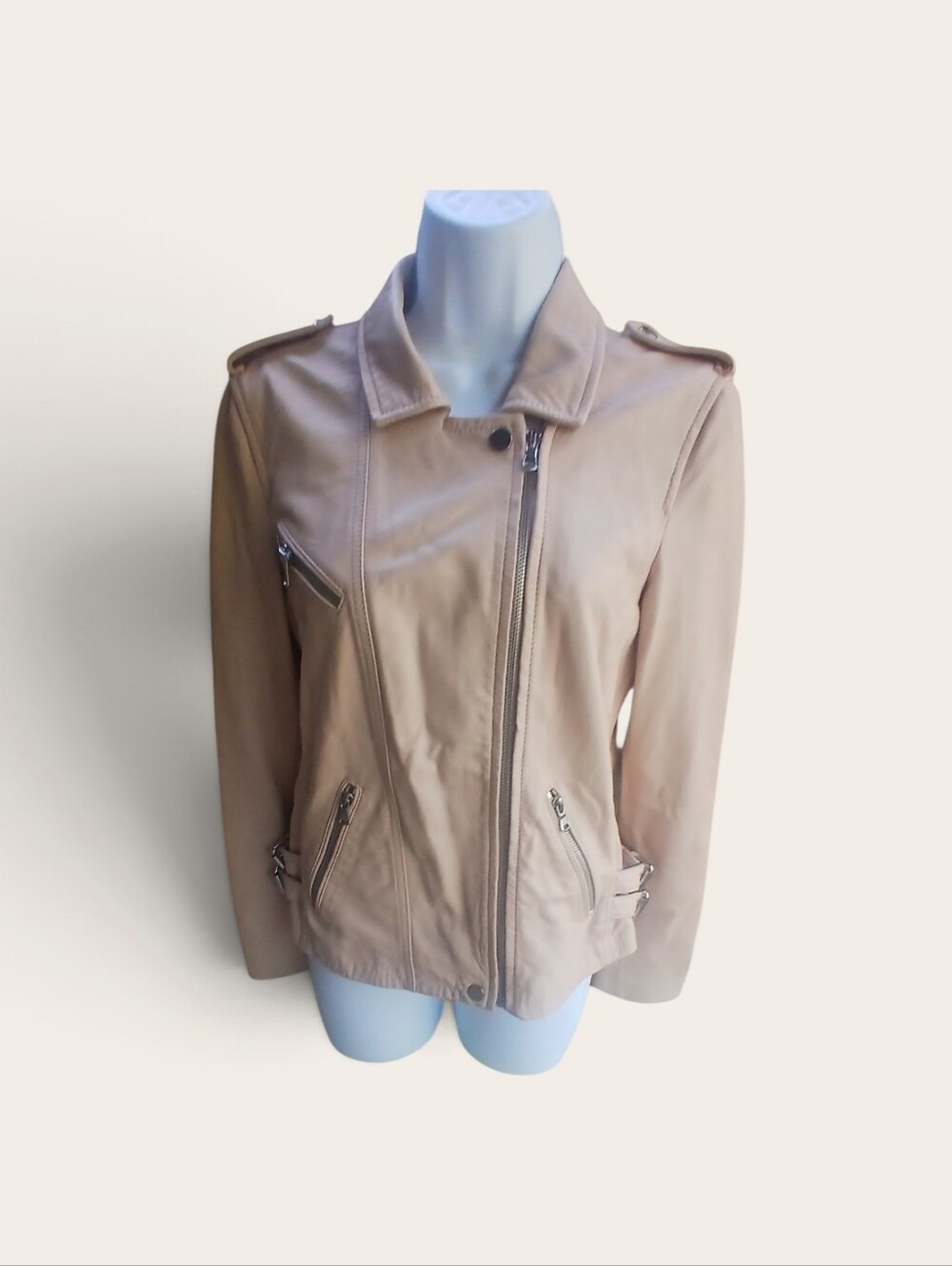 Rebecca Taylor Lambskin Leather Moto Jacket Blush Pink Sz 4